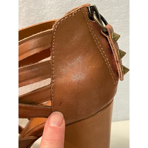 ASH Excelsior leather 38‎ tan Strappy 4” chunky Heeled Sandals women’s 7.5 - Picture 7 of 11